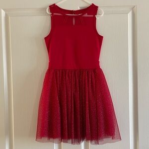 Red Sleeveless Dress with Glitter Skirt
